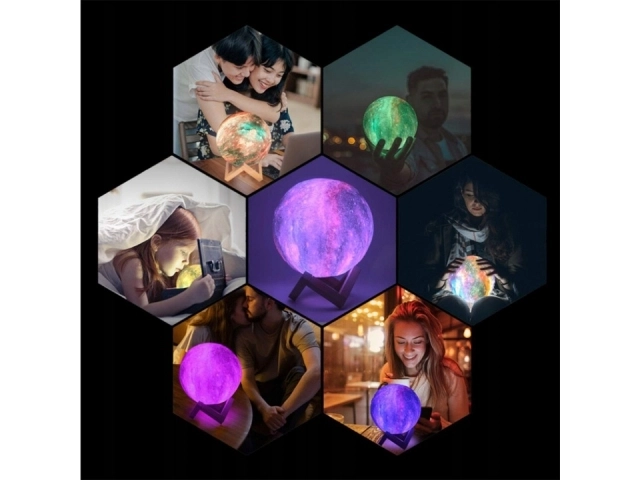 Nocna lampa GALAXY 3D z kolorowym podświetleniem RGB + zdalne sterowanie