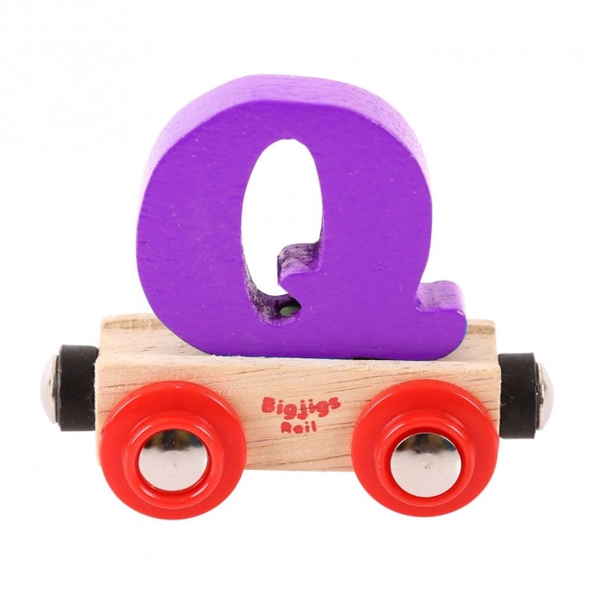 Drewniany wagonik Bigjigs Rail z literką Q