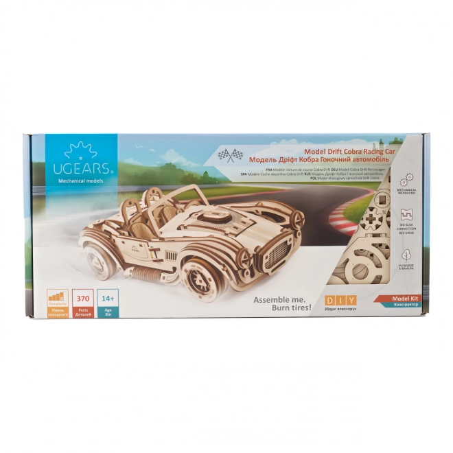 Ugears 3D drewniane mechaniczne puzzle Driftujący wyścigówka Cobra