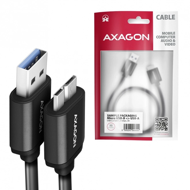 Kabel AXAGON Micro-B USB do USB-A 3.2 Gen 1, 1m, 3A, ALU, PVC, czarny