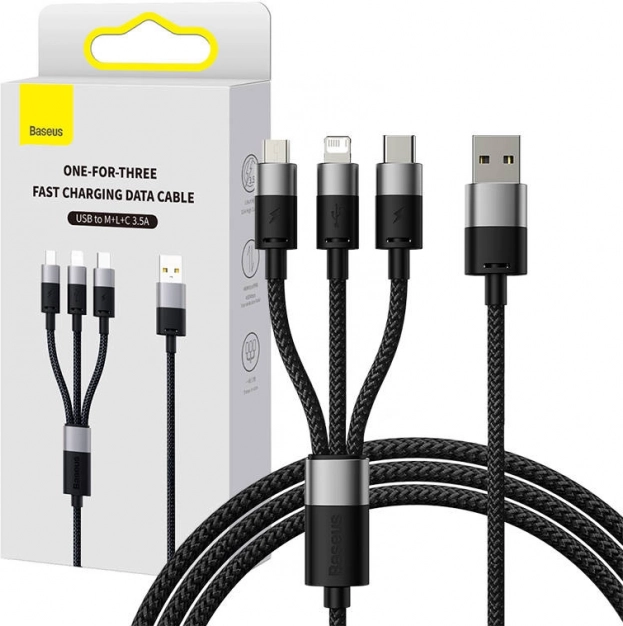 Kabel ładujący Baseus StarSpeed z trzema złączami 0,6 m czarny