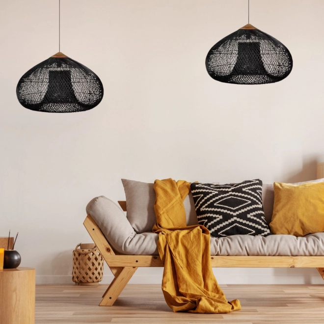 Sufitowa lampa wisząca z naturalnego rattanu - 40 cm - czarna
