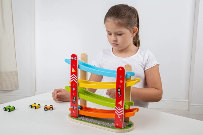 Drewniany tor wyścigowy dla samochodów od Bigjigs Toys