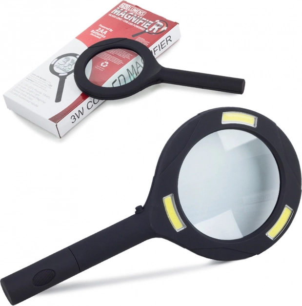 Ręczna lupa do czytania 3× ze szklaną soczewką i 3 diodami SMD LED, średnica 80 mm
