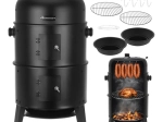 Ogrodowy węglowy grill i wędzarnia 3w1 z pokrywą i termometrem KAMINER