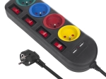 Rozgałęziacz gniazdkowy z wyłącznikami 4 gniazda + 2xUSB czarna