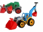 Plastowy traktor – koparka z łyżką, zielony