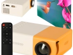 Mini projektor LED z TFT LCD, 24–60 cali, HDMI/USB, obsługa 1080p – biało‑pomarańczowy