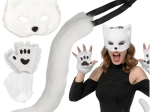Ruhhy kostium kota/lisa/wilka (maska, ogon, łapki) biały - 1 szt.