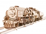 Drewniane mechaniczne puzzle UGEARS V-Express parowa lokomotywa z tendrem