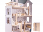 Jasny drewniany domek dla lalek z meblami - 80cm