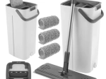 Płaski mop z dwukomorowym wiadrem 8,5 l i bezdotykowym wyżymaniem Ruhhy
