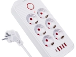 Listwa przeciwprzepięciowa z 6 gniazdami i 5× USB (4× USB‑A, 1× USB‑C), 2500 W, biała
