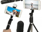 Selfie stick z pilotem Bluetooth i statywem z lampą LED – czarna