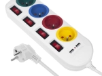 Listwa zasilająca z przełącznikami, 4 gniazdami i 2× USB