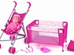 Zestaw dziecięcy WOODY z wózkiem i łóżeczkiem
