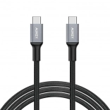 aukey kabel usb‑c na usb‑c 2 m, 60 w, szybkie ładowanie, pleciony nylon, czarny