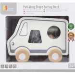 Drewniana zabawka do ciągnięcia i sorter kształtów – ciężarówka