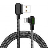 Kątowy kabel USB-Lightning z LED, 1,8 m, czarny