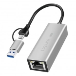 Adapter USB‑A/USB‑C do 2,5G Ethernet, szary