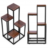 Stojak na rośliny z półkami ModernHome 4 poziomy, metal i MDF, ciemny orzech