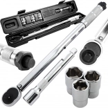 Zestaw klucza dynamometrycznego 1/2'' 40–210 Nm z nasadkami 17/19/21 i walizką