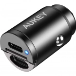 AUKEY mini aluminiowa ładowarka samochodowa 2× USB‑C z Power Delivery i Quick Charge 3.0, 30 W, PPS