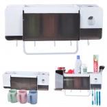 Ścienny organizer na szczoteczki do zębów z dozownikiem pasty i 3 kubkami, biały