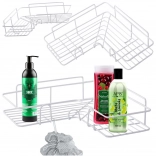 Narożna półka prysznicowa do łazienki z haczykami, samoprzylepna, biała