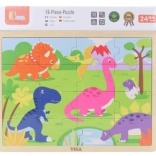 VIGA drewniane puzzle z dinozaurami, 16 elementów