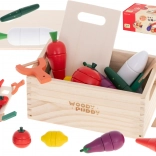 drewniane magnetyczne warzywa do krojenia w skrzynce z akcesoriami