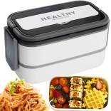 Piętrowy bento box z przegrodami 1400 ml z sztućcami