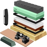 Wodny kamień do ostrzenia noży RUHHY – zestaw o różnych ziarnistościach z paskiem skórzanym