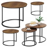 Zestaw okrągłych stolików kawowych 3w1 z naturalnego drewna