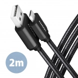 Kabel AXAGON MicroUSB - USB A 2 m, aluminiowy oplot, czarny