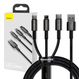 Baseus Tungsten Gold kabel 3 w 1 do ładowania i transmisji danych USB na Lightning / USB‑C / micro USB, 3,5 A, 1,5 m (czarny)