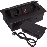 Wpuszczana listwa zasilająca w blat z 2 gniazdami i 2 USB, czarna