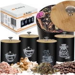 czarne pojemniki kuchenne z pokrywkami bambusowymi - 4 sztuki Ruhhy