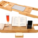 Bambusowa półka na wannę Domowe spa – rozsuwana taca na wannę