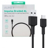 AUKEY kabel USB‑C do USB‑A 0,9 m, 60 W PD, nylonowy oplot, czarny