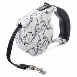 Automatyczna smycz z funkcją blokady 5m, biała z liliami