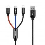 Baseus kabel 3w1 USB‑C / Lightning / Micro USB, 3,5 A, 0,3 m, czarny