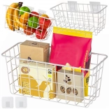 Wiszący metalowy koszyk na ścianę z samoprzylepnymi haczykami – biały druciany organizer