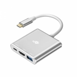 Adapter USB C HUB 3w1 - HDMI, USB, PD srebrny