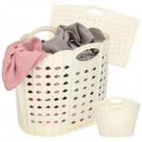 Składany kosz na pranie z uchwytami, kremowy