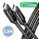 Kabel USB‑C AXAGON 2,5 m 240 W PD 5 A, w oplocie, aluminiowy, USB 2.0, czarny