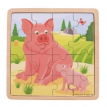 Drewniane puzzle BIGJIGS TOYS – świnka z prosiaczkiem, 16 elementów