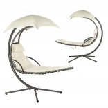 Wiszące leżakowe siedzisko z baldachimem, beżowe