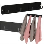 Nawieszany na ścianę wieszak łazienkowy z 4 haczykami, czarny metal