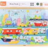 Drewniane puzzle transport 48 elementów